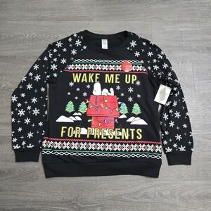 Peanuts Snoopy Light Up Christmas Sweatshirt "Wake Me Up For Presents" Women's L
